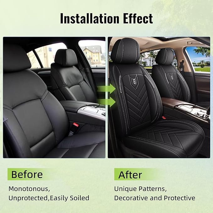 AOMSAZTO Car Seat Covers Fit for Kia Forte 2010-2025 2026 Premium Front Seat Covers Waterproof Leather Automotive Seat Covers Compatible with Airbag (2 Seats,Black)