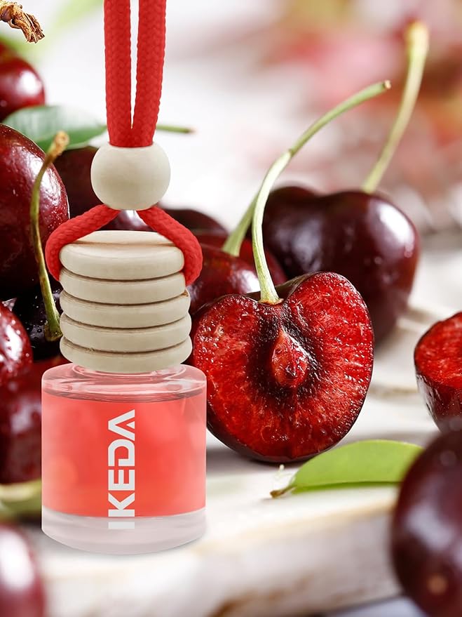 Ikeda Car Air Freshener: Hanging Car Smell Air Freshener | 10ml Hanging Car Perfume | Long Lasting Fragrance | Strong Scents Diffuser for Auto Home (Cherry|Circular)