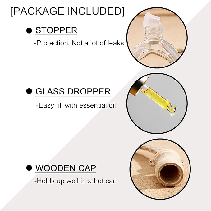 7 PCS MINI Cute Glass Bottle with Suspended Wooden Cover and Plastic Dropper,Car Air Freshener Perfume Bottle,Empty DIY Bottle Décor