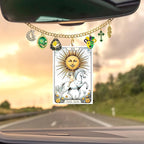 Tarot Card Car Air Freshener Rear View Mirror Accessories, 6 Pcs Boho Witchy Hanging Ornament with Charm Chain, The Sun Moon Aesthetic Car Decor, Scented Paper Diffuser Set for Women Men