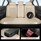 Coverado Car Seat Covers Full Set, Beige Car Seat Covers, Luxury Leather Car Seat Cover with Carbon Fiber Textured Design, Spill-Proof Seat Cushions, Automotive Seat Cover Universal Fit Most Cars