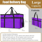 PEASUG Insulated Bags for Food Delivery, XXXL Pizza Delivery Bags, Large Capacity Cooler Bag Keep Food Warm for Grocery Shopping and Catering, Foldable, Heavy-Duty (Purple)