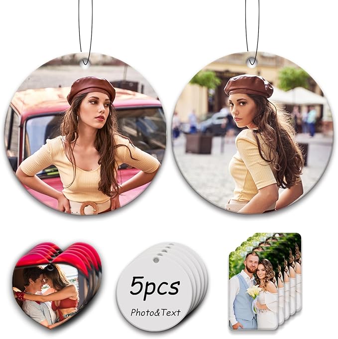 5Pcs Custom Air Fresheners with Picture, Customized Photo Air freshener for Car Personalized Double Sided Hanging Air Freshener Car for Bedroom Bathroom Gifts for Him (5pcs-Round)