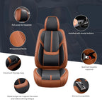 Auto Car Seat Covers Accessories Full Set Leather Cushion Protector Breathable Waterproof Seat Cover for Cars Universal Fit (Brown&Black, FullSet Without Headrest)