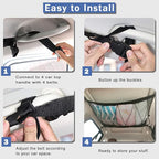 Car Ceiling Storage Net | Double Zipper, Adjustable Strap Prevent Falling, 31"x21"Double-Layer Mesh Long Road Trip Camping Van SUV Roof Cargo Pocket Organizer for Putting Quilt Toys Sundries