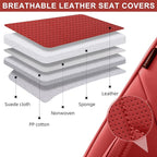 Martha Red Car Seat Covers Full Set, Breathable Leather Automotive Front and Rear Seat Covers & Headrest for Comfortable Driving, Universal Auto Interior Fit for Most Kinds of Vehicles, Cars