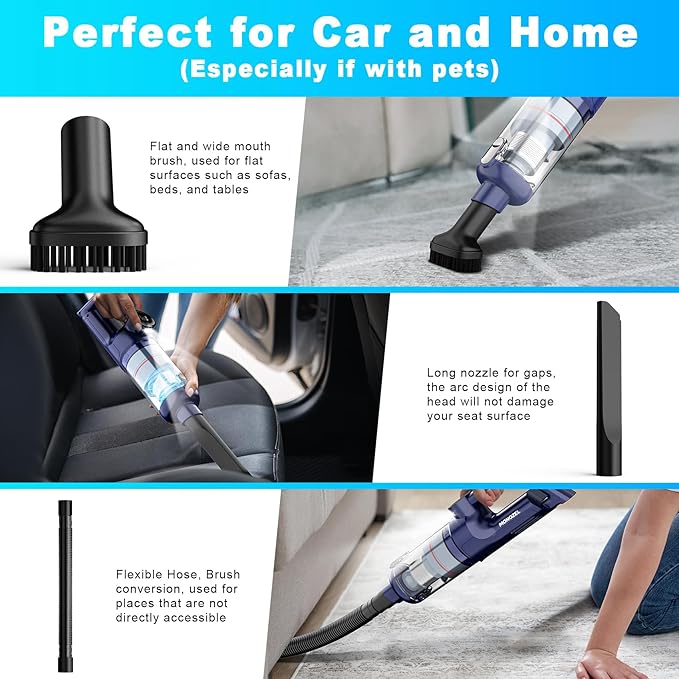 Handheld Vacuum Cordless - Car Vacuum Cleaner with Brushless Motor, 15kPa Powerful Suction Vacuum with LED Light, Type C Port, 2 Fliters, Portable Hand Vacuum for Home, Pet and Car