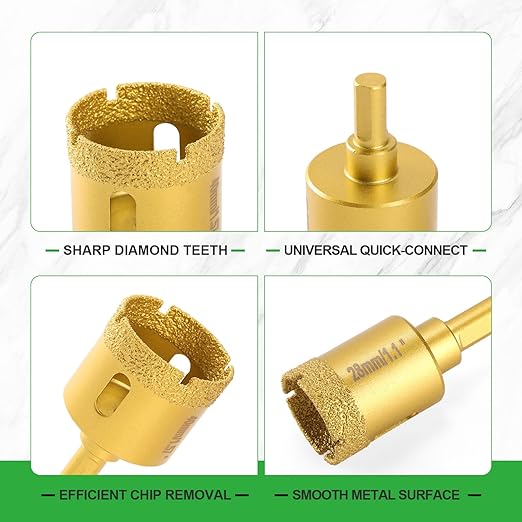 Diamond Hole Saw Kit, 10 PCS Tile Brazed Drill Bits Set with Double Suction Cup Guide, 6-50 mm Dry/Wet Hole Saws for Ceramic, Glass, Porcelain, Marble, Granite
