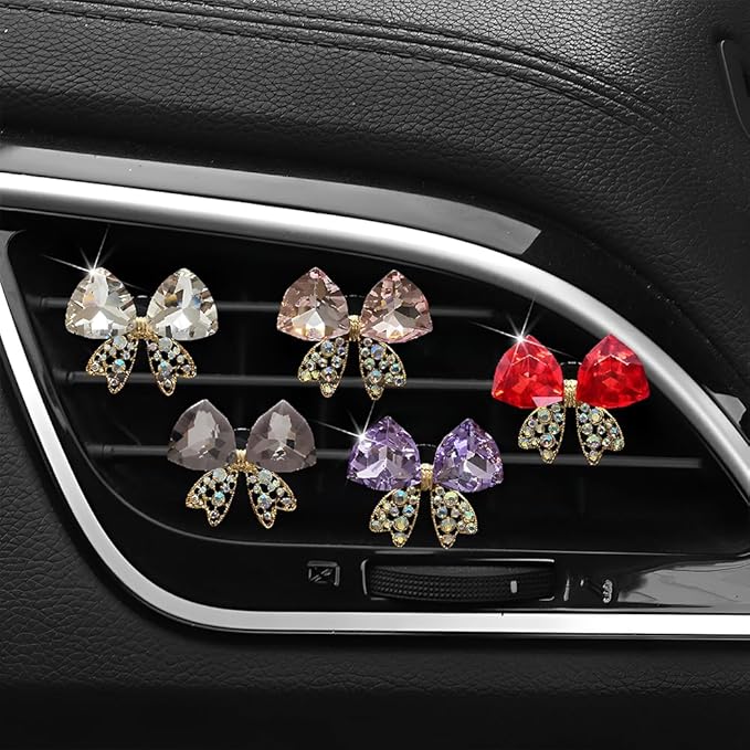 4 Pcs Bling Diamond Crystal Bow Vent Clips Car Interior Air Fresheners Automotive Rhinestone Decoration Adapt for Women and Girl (White)