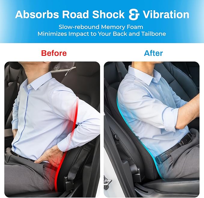 Back Support for Car - 20.9 Inch Extended Car Back Support Relieves Full Back Discomfort on Long Rides, Rebuilds Support for Older Vehicles, Fits Mid-to-Large Sedans, SUVs & Trucks