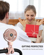 Portable Stroller Mini Fan, Small Rechargeable Personal Fan, Travel Essentials for Baby, Wagon, Car Seat, Treadmill, Battery Powered Biking Gear Accessories, 360° Rotation, 3-Speed, Display, Pink