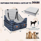 Dog Car Seat for Small/Medium Dogs up to 35lbs, 4-Pocket Storage Memory Foam Dog Booster Seat, Detachable Washable Pet Car Seat with Safety Belt, Outdoor & Indoor Use (Blue/Grey)