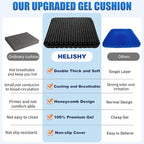Gel Wheelchair Seat Cushion for Long Sitting - Cooling Office Chair Cushion for Sciatica, Back, Pressure Sore, Tailbone Pain Relief - Soft & Breathable Butt Pillow with Non-Slip Cover for Wheelchair