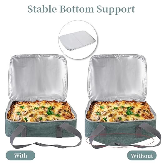Bodaon Casserole Carriers for Hot or Cold Food, Fits 11"x15"Baking Dish, Bottom Support, Cationic fabric, Portable Warmer for Travel, Keep Warm Food Containers,Keeps Food Hot for Hours, Grey