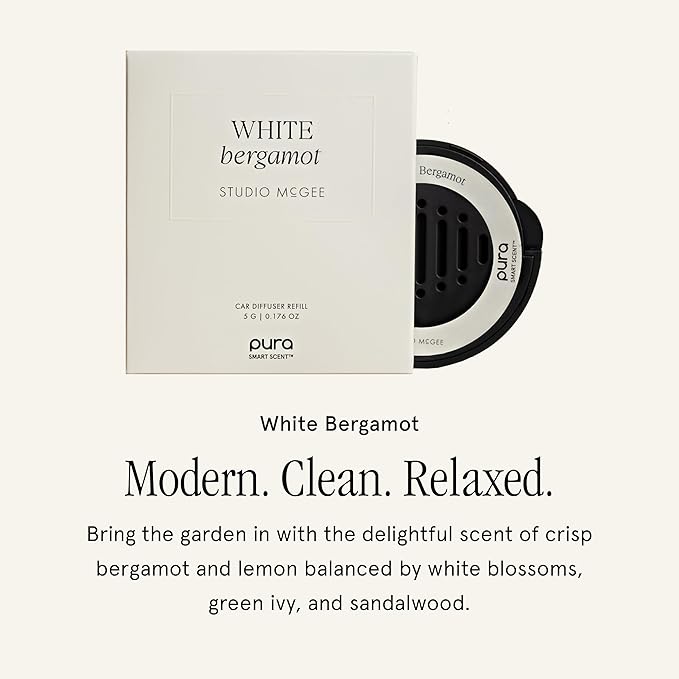 Pura and Studio McGee - Fragrance for Car Diffuser - Clean & Safe Luxury Scent Refill - Long-Lasting for 30 Days of Aroma - Must-Have Accessory- White Bergamot