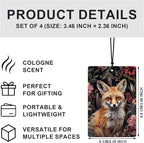 Vintage Dark Floral Fox Car Air Freshener 4 Pcs, Dark Cottagecore Mystical Enchanted Forest Fox Hanging Air Freshener for Cars Closet Drawer Books, Retro Car Accessories for Women