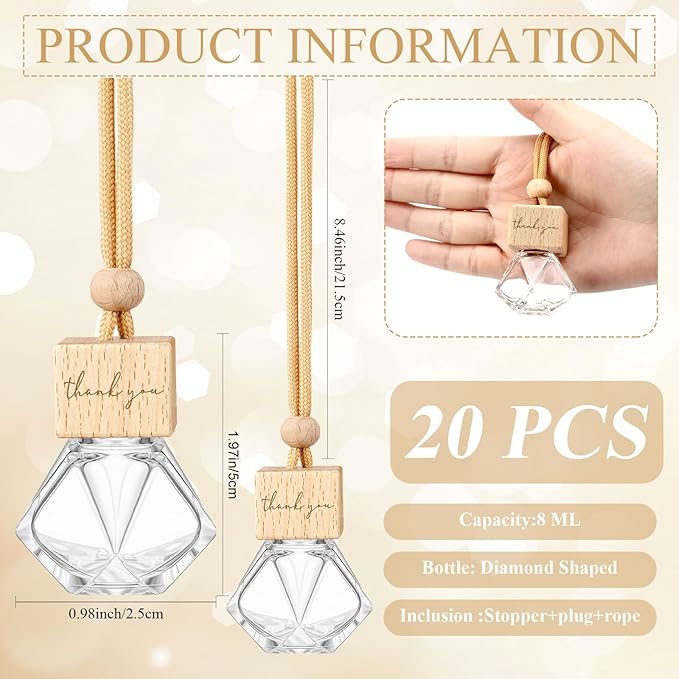 20 Pcs Car Diffuser Bottle Empty Bulk Hanging Car Freshener Bottles Inspirational Air Freshener Refillable Thank You Employee Appreciation Gifts Bulk for Nurse Staff(Thank You)
