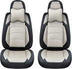 Car Seat Covers Front Pair, Breathable Nappa Leather Car Seat Cushions 2PCS, Auto Interiors Universal Fit for Most Cars, Compatible Automotive Vehicles(Sedan/SUV/Van), Black & White