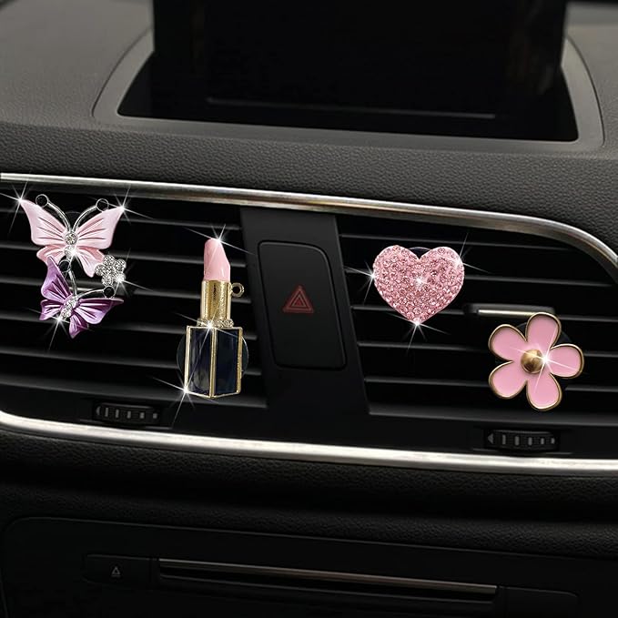 Butterfly Daisy Air Vent Clips, Bling Butterfly Flower Car Air Fresheners Vent Clips Car Diffuser Vent Clip Rhinestone Car Decoration Interior Decor Cute Accessories for Women