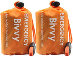 Emergency Sleeping Bags for Survival，2 Pack Bivvy Bag， Storage Bag with Whistle， Camping, Hiking Keep Warm, Outdoor Adventures