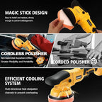 Cordless Car Buffer Polisher, 2x2000mAh 21V Batteries 5 Inch Random Orbital Polisher for Car Detailing, Waxing, Polishing, Scratch Removing, 6 Variable Speed Car Buffer Polishing Kit