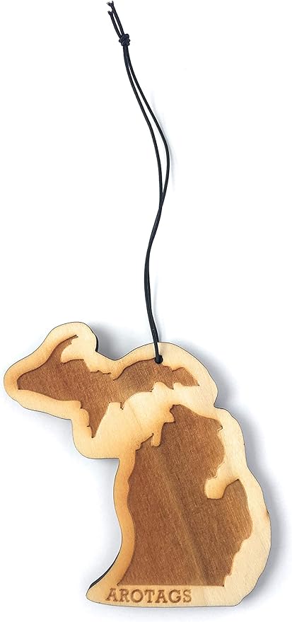 Arotags Michigan Wooden Car Air Freshener - Long Lasting Backwoods Birch Scent Diffuses for 365+ Days - Includes Hanging Mirror Diffuser and Fragrance Oil - 100% American Made