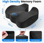 Seat Cushion with Carry Handle, Memory Foam for Tailbone/Sciatica Easing, Chair Cushions for Cars, Desks, Office Chair Cushion with Non-Slip Design, Ideal for Post-Surgery Recovery (Grey)