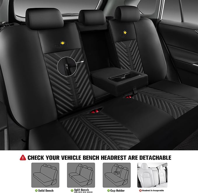 PU Leather Car Seat Covers Full Set – Waterproof seat Cover for Cars，3D Foam Support Automotive seat Covers ，Airbag Compatible, Universal Fit for Cars SUVs Trucks Sedans（Black/Grey）