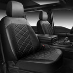 CAR PASS Nappa Leather Waterproof Car Seat Covers Two Front, 3D Foam Automotive Seat Covers with Memory Foam, Universal Fit for Cars SUV Truck Sedan, Airbag Compatible, Comfort 2 Rhomb Black Grey
