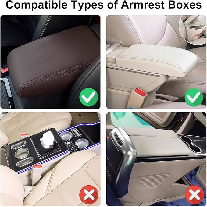 NBTEPEM Bling Burgundy Red Car Center Console Cover, Leather Car Arm Rest Cover with 2 Storage Bags, Universal Auto Armrest Protector Storage Box, Bling Accessories Interior for Most Vehicles