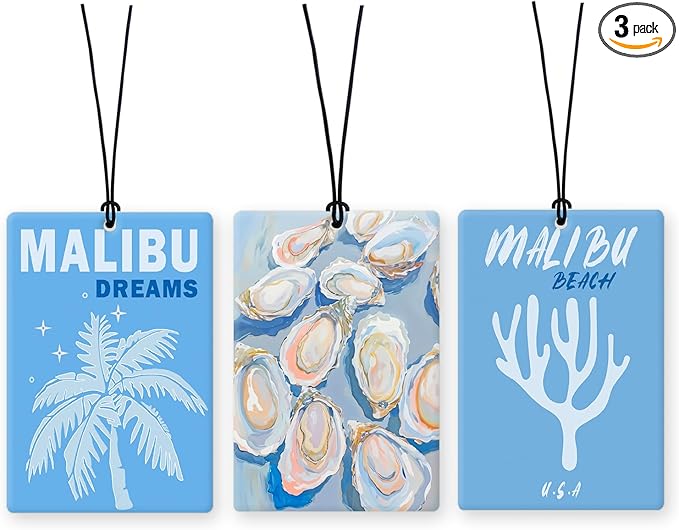 Lacama Blue Coastal Beach Car Air Freshener 3Pcs, Coastal Malibu Palm Tree Oyster Coral Cars Scents Air Freshener for Women Girls Gifts, Preppy Beach Car Accessories Interior Mirror Decor Hanging