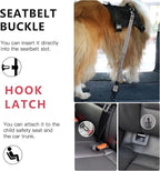 AUBELL Dog Seat Belt for Car,2 Pack Set 3-in-1 Adjustable Reflective Bungee Heavy Duty Dog Car Harness Tether with Clip Hook Latch & Buckle,Swivel Zinc Alloy Carabiner,Black+Grey