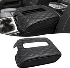 KBH Center Console Armrest Cover for Chevy Silverado & GMC Sierra 1500 2500 3500 2014-2018, Tahoe Suburban Yukon 2015-2020, Bucket Seat Console, Vinyl Leather, Black-Double Stitch