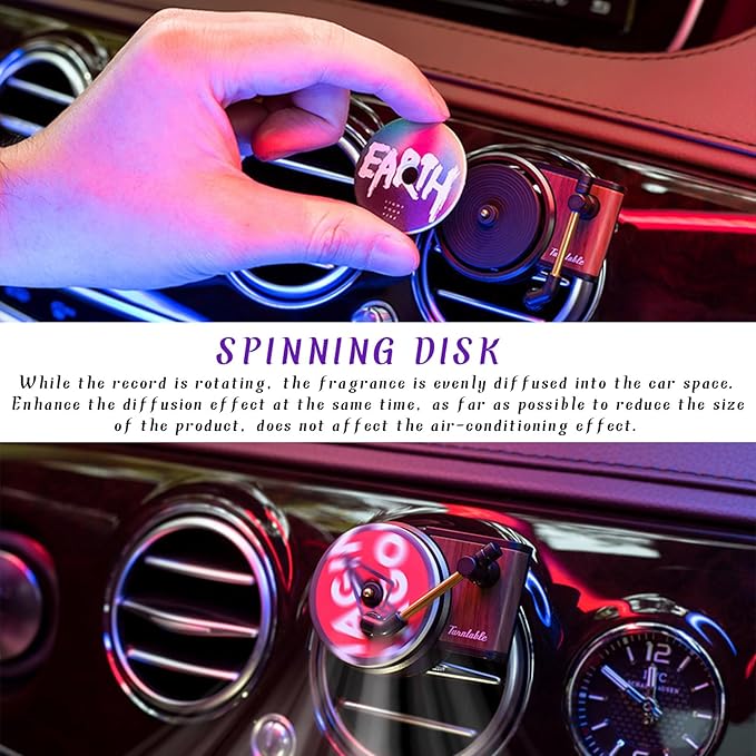 2 PCS Car Air Fresheners Vent Clips, Retro Record Player Auto Fresheners for Women, Album Cover Turntable Perfume Diffusers, Universal Interior Decoration Car Accessories
