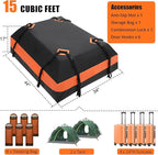 Car Rooftop Cargo Carrier Bag 15 Cubic Feet, Waterproof Roof Rack Cargo Bag for All Cars with/Without Rack, Waterproof Zip, 8 Reinforced Straps, 4 Door Hooks, Luggage Lock, Storage Bag