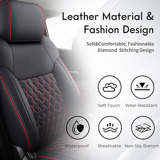 Huidasource Tacoma Front Car Seat Covers, 360° Full-wrap Truck Seat Cushion Cover Fit for Toyota Tacoma 2024-2026 SR, SR5, Limited, TRD Sport/Off-Road,Trailhunter Front Row(Front Pair/Black&Red)