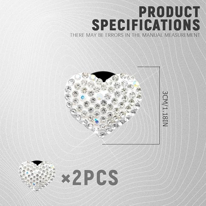 2PCS Bling Heart Air Vent Clips, Heart Shaped Crystal Air Freshener Vent Clips, Rhinestone Air Conditioning Outlet Clip, Universal Interior Decor Car Accessories for Women Girl (White)