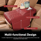 Car Center Console Booster Cover, Multifunctional Car Interior Arm Rest Box Storage Cushion with Cup Holder, Tissue Box, Side Pockets, Leather Memory Foam Armrest Pillow Protection (Red)