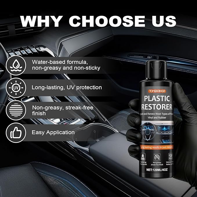 Plastic Restorer for Car Trim – 4oz Restores Faded Black Plastic, Vinyl & Rubber with Long-Lasting Shine & UV Protection – Interior & Exterior Car Plastic Restorer, Black Trim Restorer