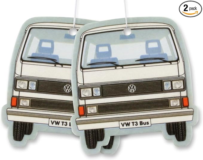 BRISA VW Collection - Volkswagen Scented Car Air Freshener Fragrance Deodorizer for Car/Auto or Home with Volkswagen Vanagon Bus T3 Camper Van FrontDesign (Pina Colada/White/2-pc Set)