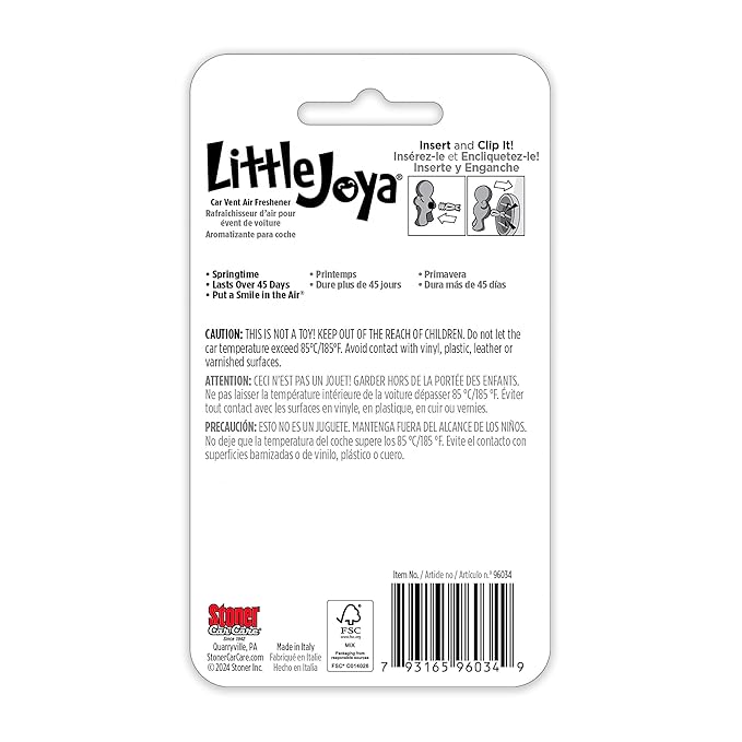 Little Joya 96034 Springtime Car Air Freshener Vent Clip Provides Long-Lasting Freshness in a Compact Design, Fights Odors for up to 45 Days, Cute Car Odor Eliminator, Non-Toxic, Pack of 1