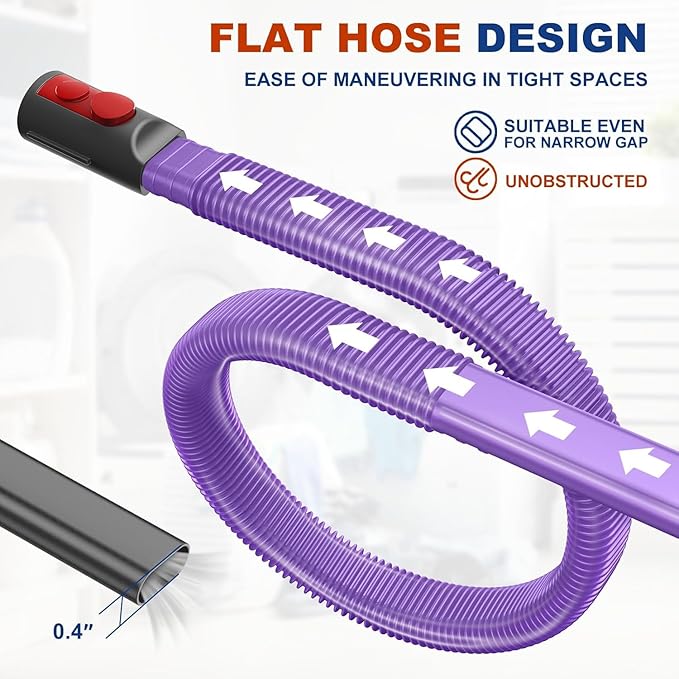 Sealegend Dryer Lint Vacuum Attachment Compatible with Dyson V15 V12 V11 V10 V8 V7 Gen5 Cordless Vacuum Cleaner, Flexible Dryer Vent Cleaner Kit Lint Removal Tool Purple