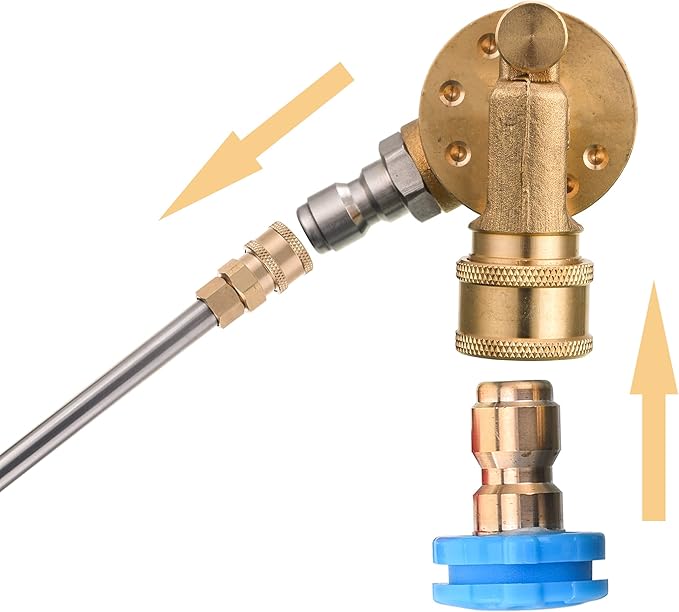Pressure Washer Pivoting Coupler, 1/4” Quick Connect Gutter Cleaner Attachment, 240 Degree with 7 Angles for Power Washer Spray Nozzle, 4500PSI