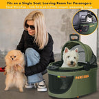PAWZIDEA Portable Small Dog Crate for Car Travel up 33lbs, Enclosed Dog Car Seat Soft-Sided, Escape-Proof Reversible No-Zip Canopy, Foldable Pet Carrier Seatbelt for Small Medium Puppies & Cats Kennel
