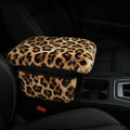 Fluffy Car Armrest Cover with Side Pockets – Plush Fuzzy Fur Center Console Armrest Cushion Pad, Universal Winter Car Interior Protector, Soft Arm Rest Cover with Storage for Women & Men (Leopard)