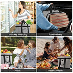 CIVJET Insulated Reusable Tote Bag for Grocery Shopping for Women/Men, Waterproof Cooler Bags for Travel/Beach/Picnic, Pizza/Food Delivery Bag to Keep Food Cold/Hot (Cationic Cloth, Grey，2-Pack)