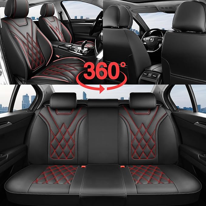 Fit TL Car Seat Covers for Acura TL 2004-2014 - Premium Leather, Waterproof, All-Weather, Airbag Compatible, Anti-Slip, Breathable, Easy Install, Seat Protectors, Full Set, Redline