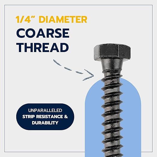 1/4 x 1-1/4 (100 Pack) Lag Screw Kit, 100 Screws and 100 Washers, Ceramic Black Ruspert Coating for Exterior Use, Meets ASTM A307 and ASME B18.2.1, Industrial/Commerical Grade by Makers Bolt