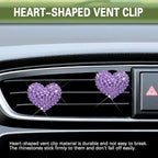 2PCS Bling Heart Air Vent Clips, Heart Car Accessories, Bling Heart Charm Air Conditioning Outlet Clip, Car Interior Decor Air Fresheners Vent Clips Universal Fit for Women and Girls (Purple)