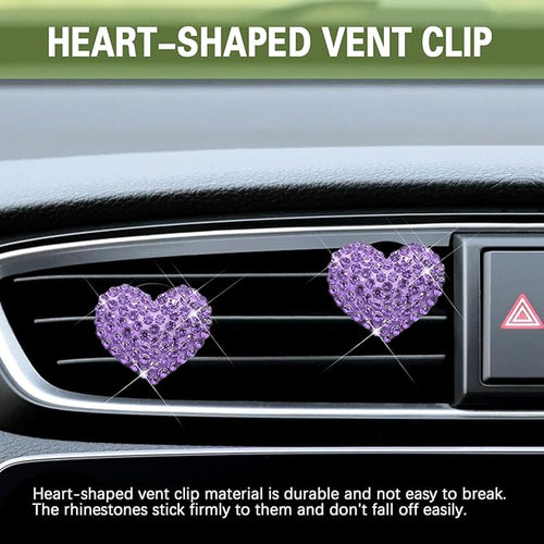 2PCS Bling Heart Air Vent Clips, Heart Car Accessories, Bling Heart Charm Air Conditioning Outlet Clip, Car Interior Decor Air Fresheners Vent Clips Universal Fit for Women and Girls (Purple)